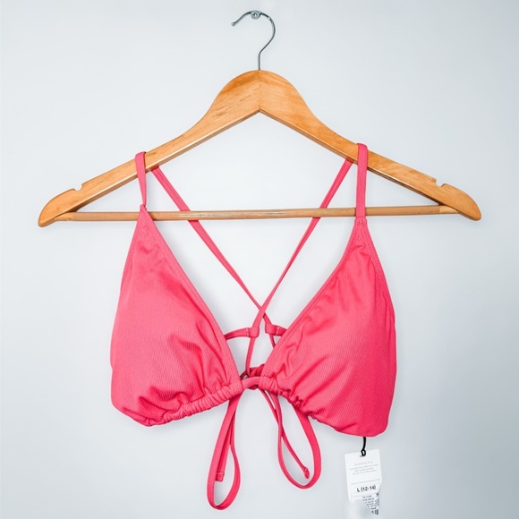 New Shade & Shore Pink Ribbed Triangle Bikini Top Size Large - Picture 3 of 10